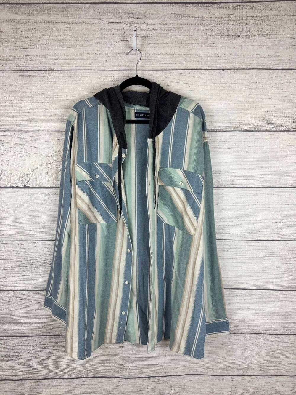Trinity Coast Men's Striped Hooded Button Up Shirt Size 2XL